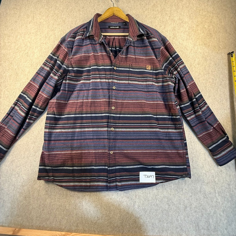 Solaris Mens XL Long Sleeve Button Down Shirt Striped Blue Burgundy Outdoor